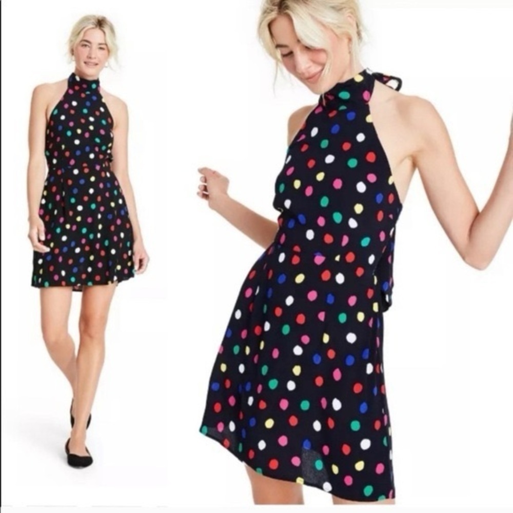RIXO Multicolor Polka Dot Backless Dress NWT